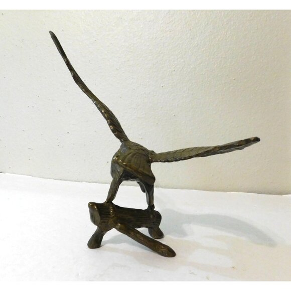 Brass Eagle on a Branch Sculpture Wings Spread 10.5" - Picture 4 of 8
